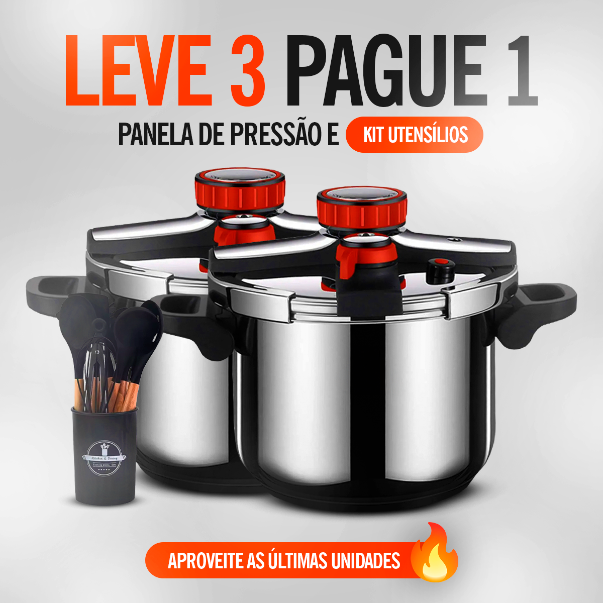 LEVE 3 PAGUE 1 - 2 Panelas de Pressão TurboChef Aço Inoxidável - À Prova De Explosões + Kit Utensílios